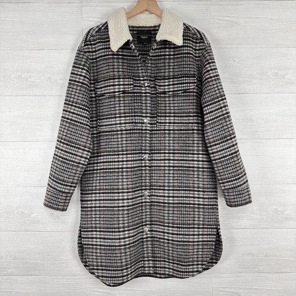 Rails Jaro Long Coat Womens Medium Onyx Taupe Plaid Wool Blend Oversized $425 - Picture 2 of 16